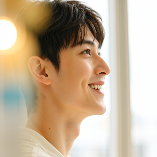 三十岁左右男性头像，穿休闲衬衫，微笑表情，浅色背景，自然光线